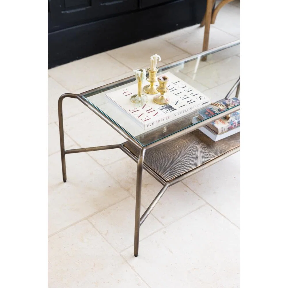 Henry Antique Brass & Glass Coffee Table – image 3