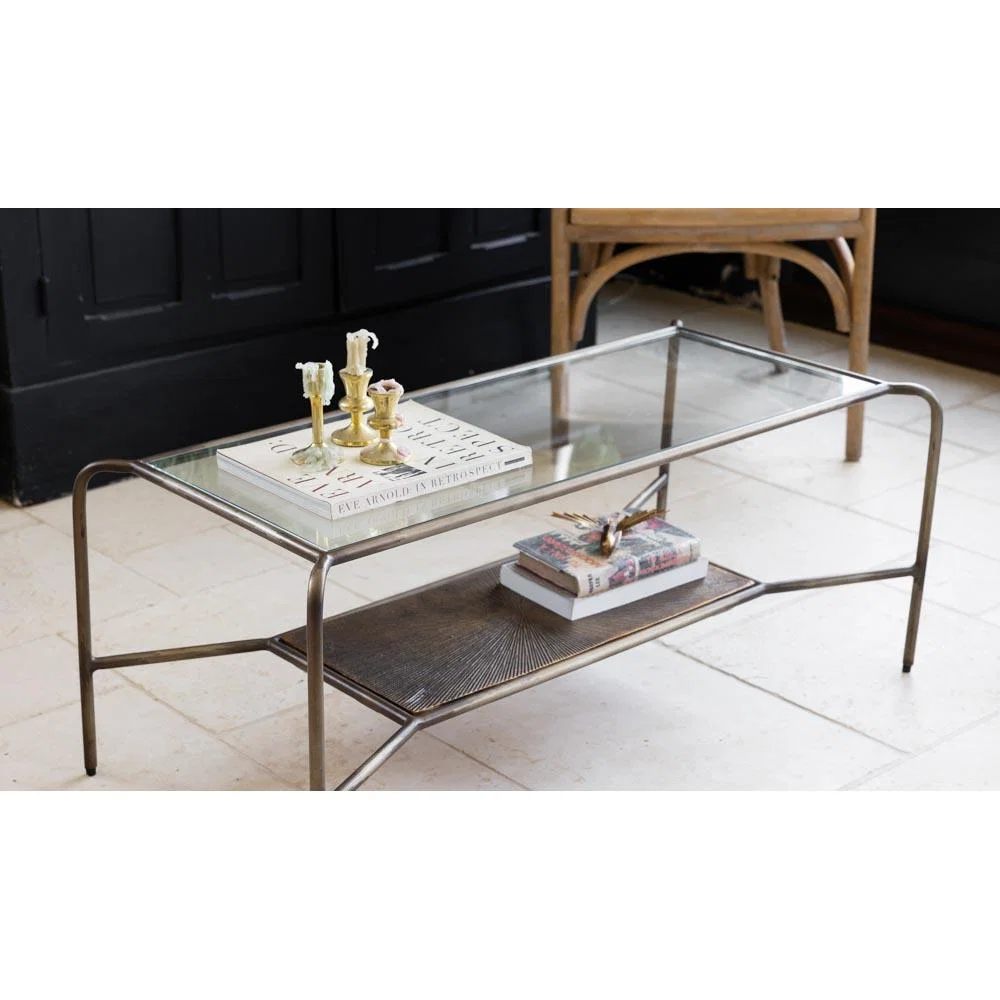 Henry Antique Brass & Glass Coffee Table – image 7