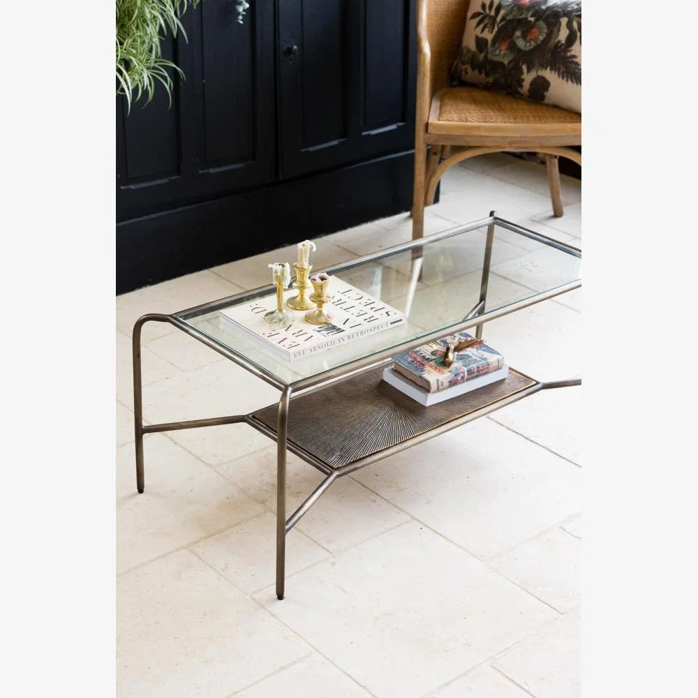 Henry Antique Brass & Glass Coffee Table – image 1
