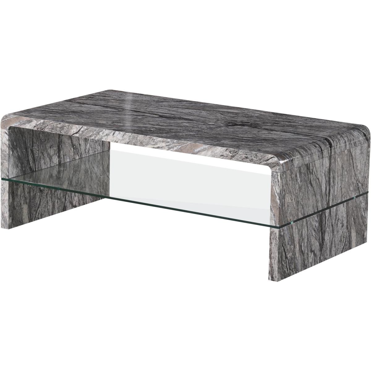 High Gloss Grey Marble Effect Coffee Table with Large Glass Shelf - Grey – image 2