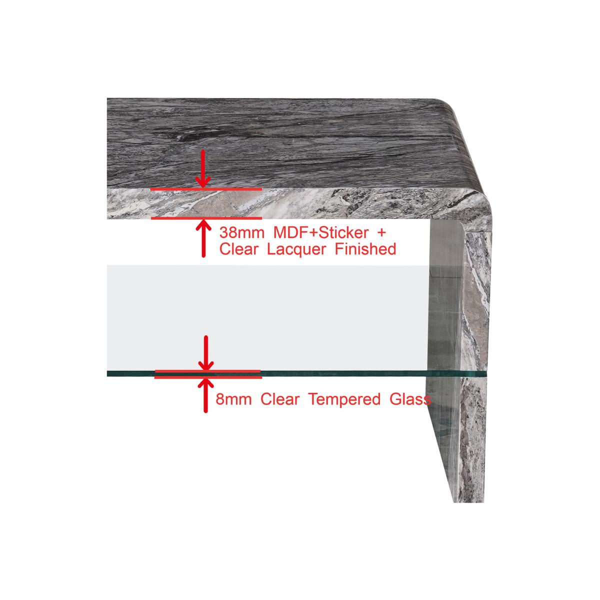 High Gloss Grey Marble Effect Coffee Table with Large Glass Shelf - Grey – image 1