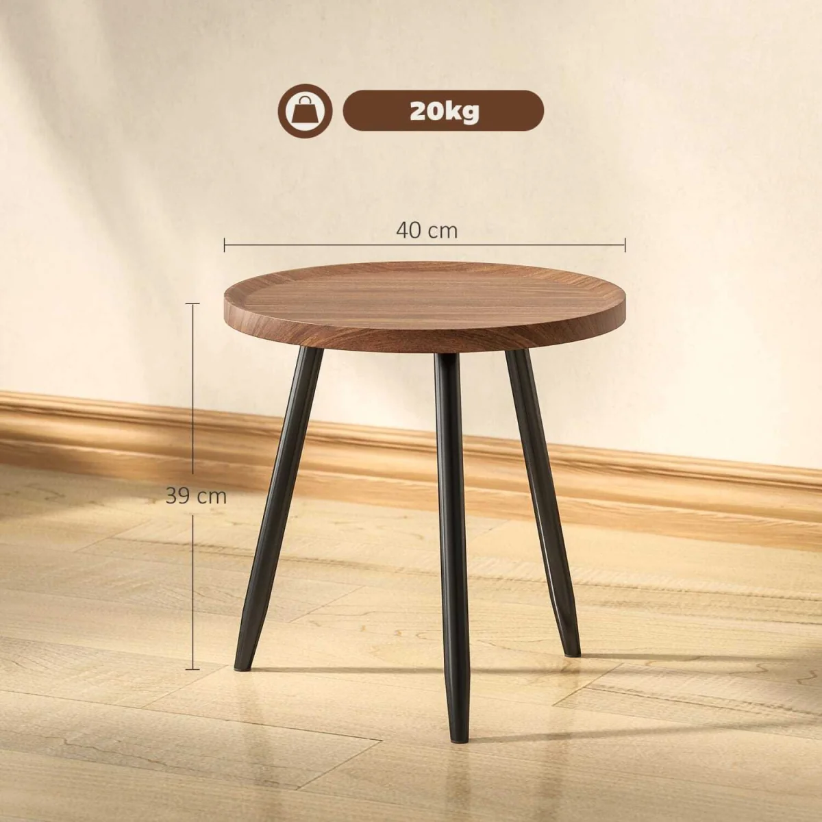 Balare Chestnut Wood-Effect Round Coffee Table with Black Steel Frame – image 4