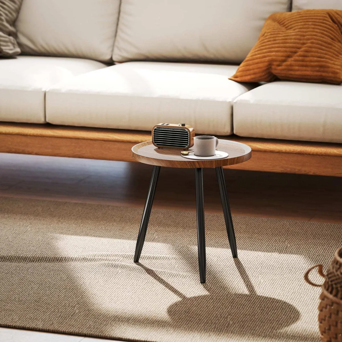 Balare Chestnut Wood-Effect Round Coffee Table with Black Steel Frame – image 5
