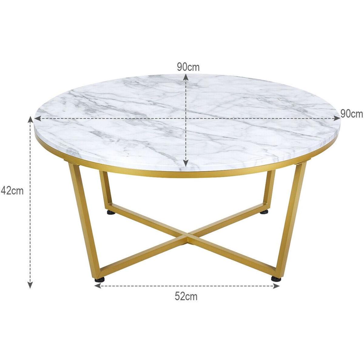 Modern Accent Faux Marble and Gold Round Coffee Table - White and Gold – image 2