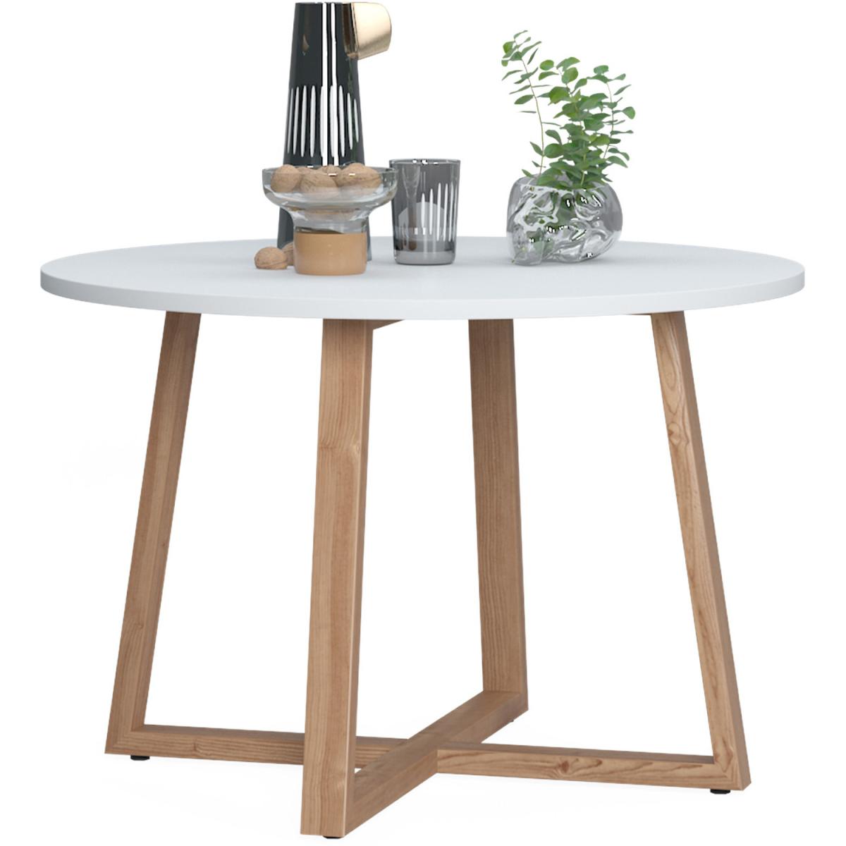 Loom Round Coffee Table with Natural Legs by Ruumstore - Opaque White – image 4