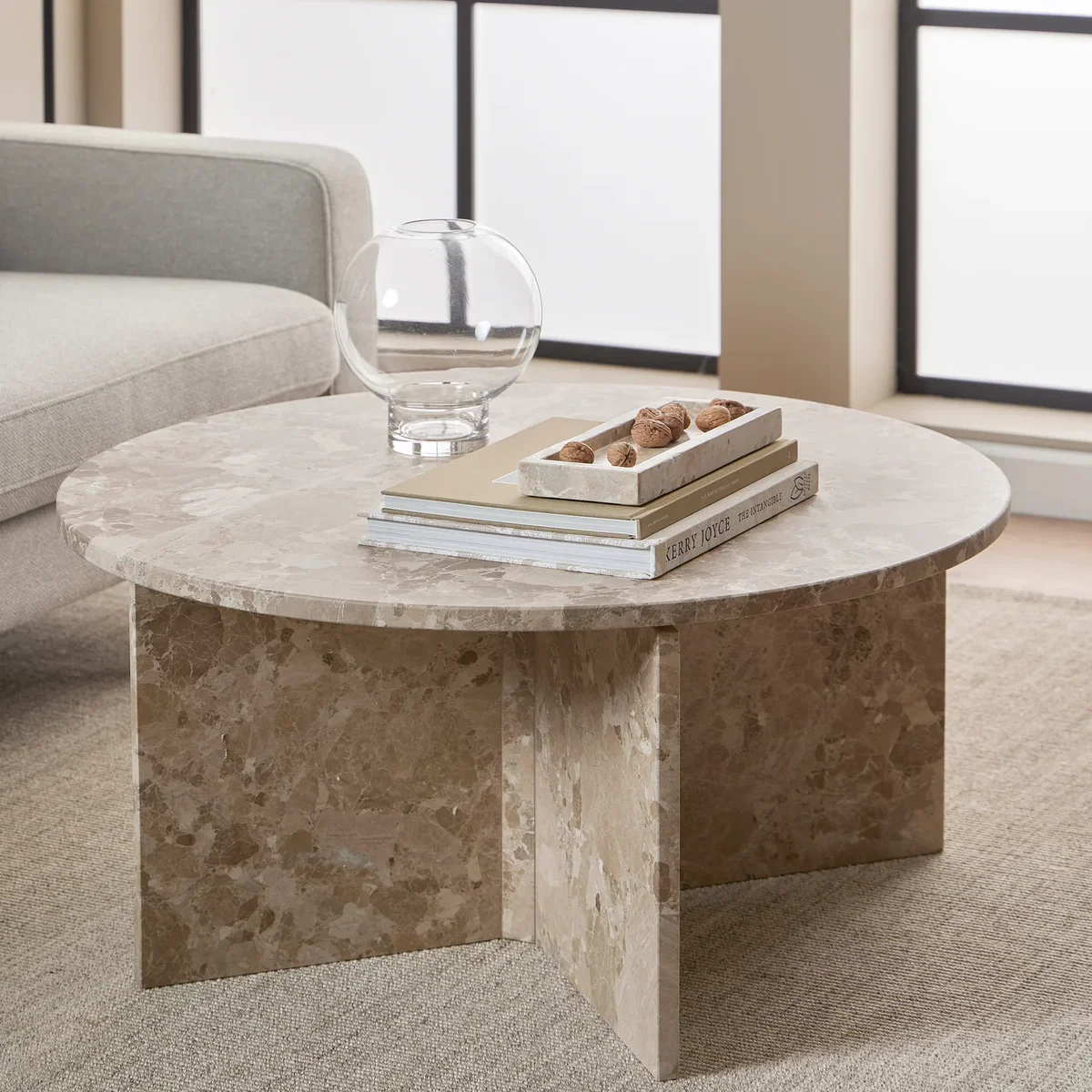 Vega Round Coffee Table with Brown Marble Top 90cm - Brown Marble – image 2