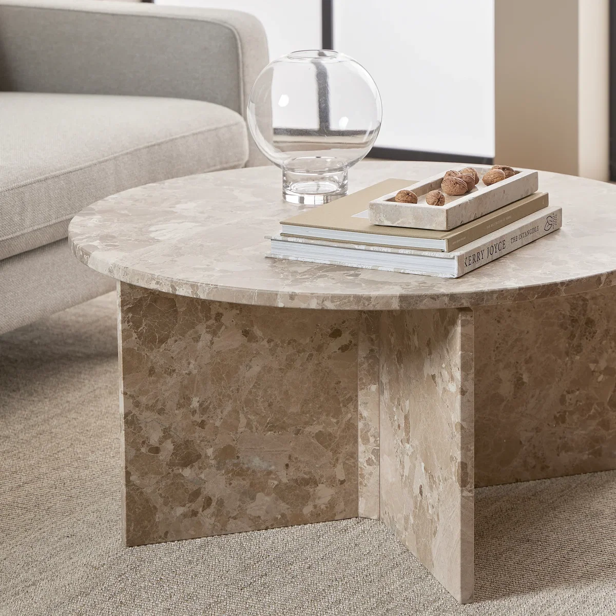 Vega Round Coffee Table with Brown Marble Top 90cm - Brown Marble – image 6
