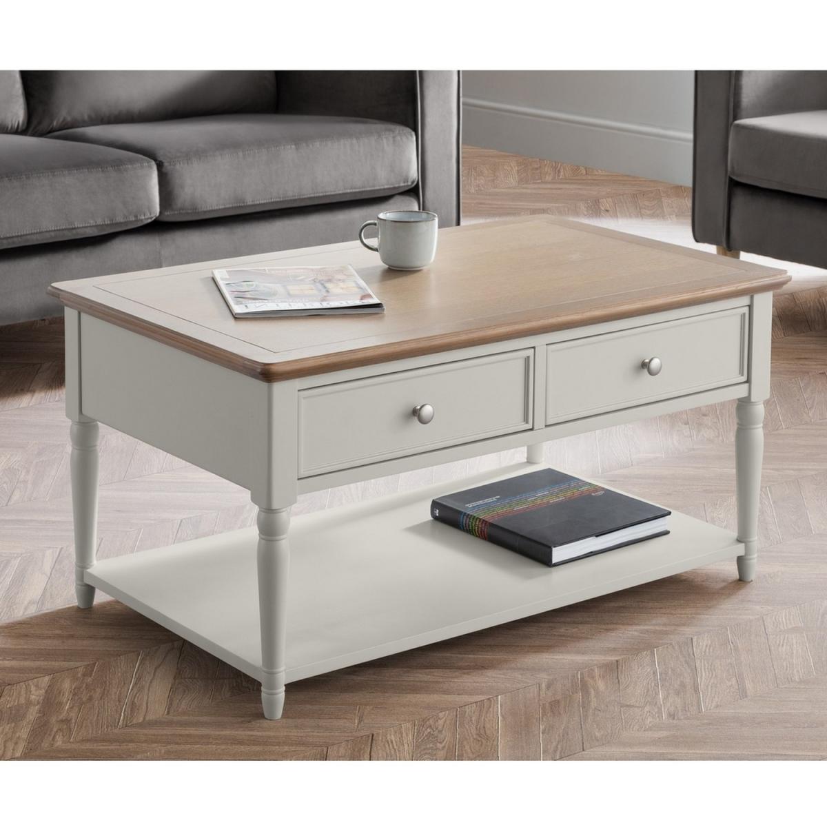 Provence 2 Drawer Coffee Table - Limed Oak and Grey – image 2