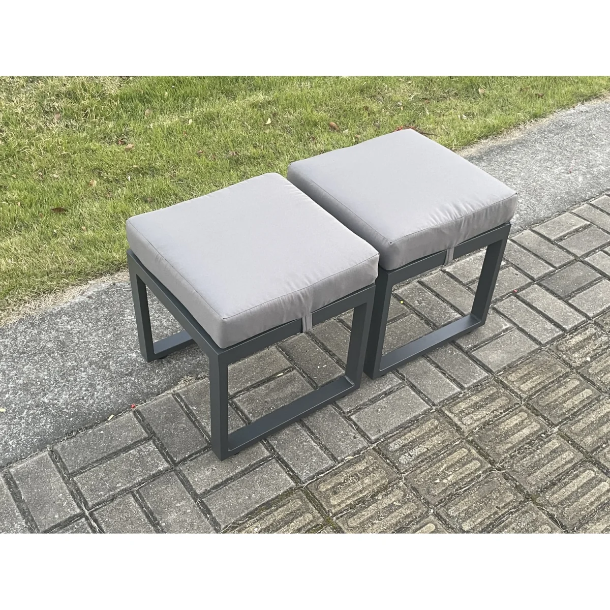 Fimous Aluminium Patio Coffee Table with 2 Small Footstools, Dark Grey - Dark Grey – image 2