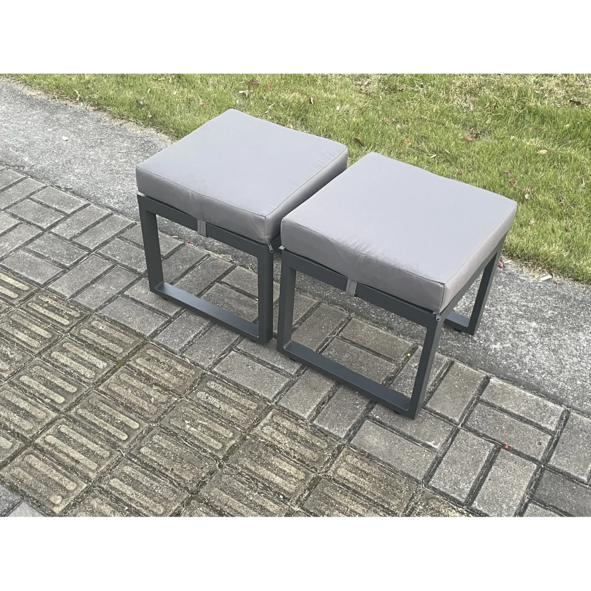 Fimous Aluminium Patio Coffee Table with 2 Small Footstools, Dark Grey - Dark Grey – image 3