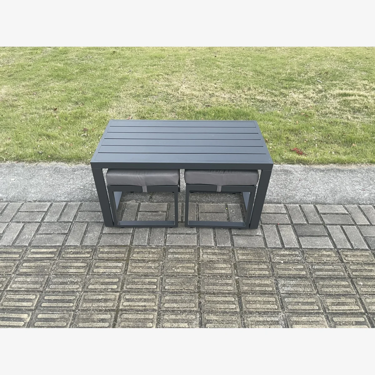 Fimous Aluminium Patio Coffee Table with 2 Small Footstools, Dark Grey - Dark Grey – image 1