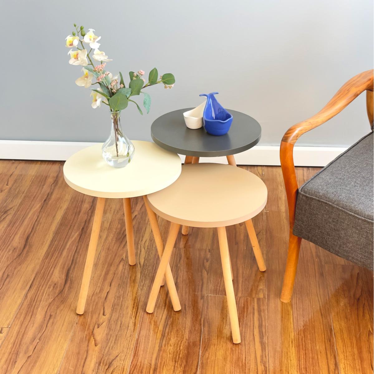 Round Nesting Coffee Table Set of 3 Space Saver - Mixed