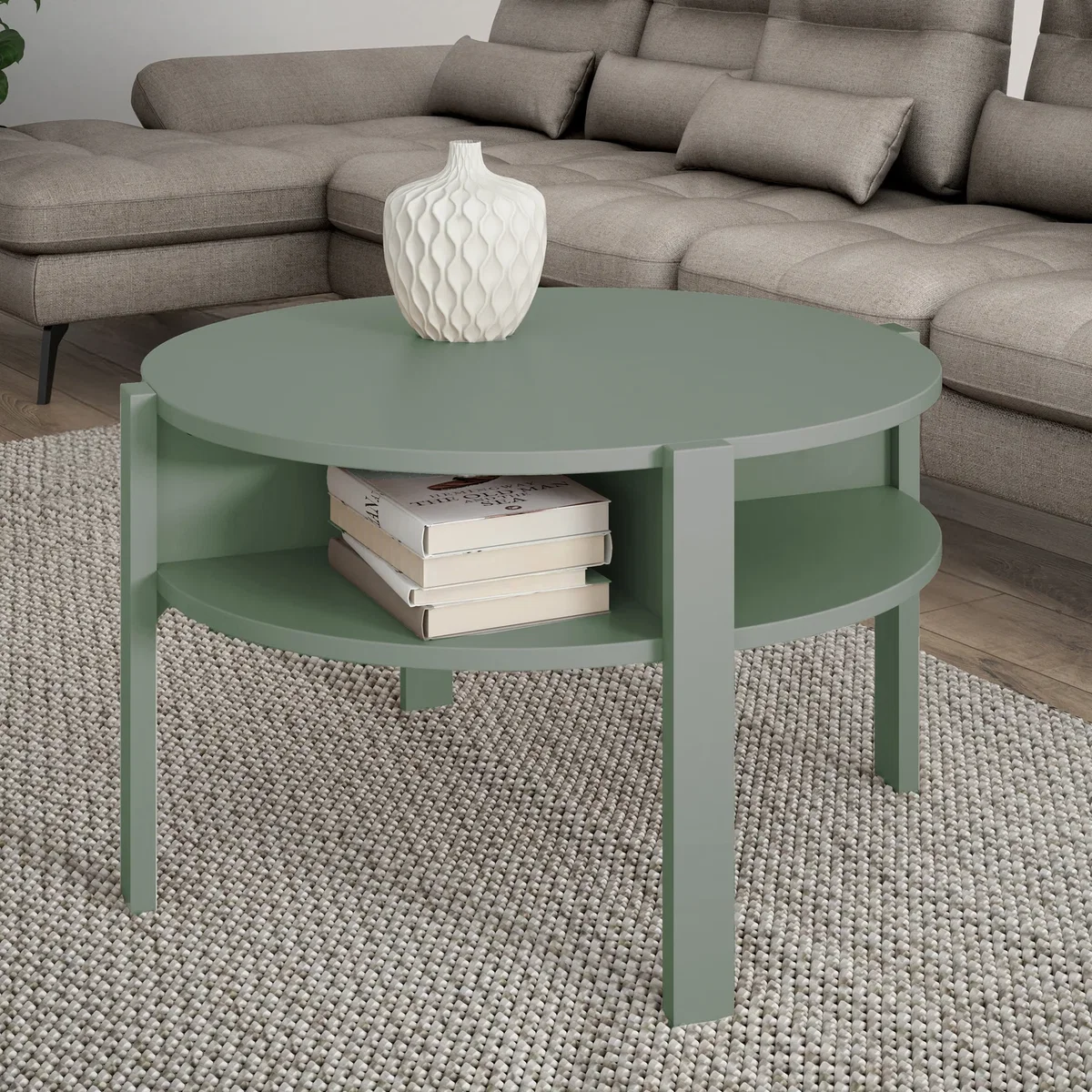Tobago Round Coffee Table with Open Shelf in Sage Green - Sage Green – image 1