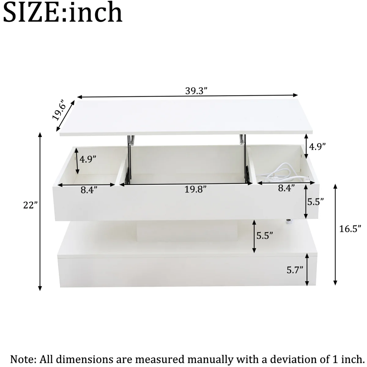 Modern Coffee Table with LED Lighting, Hidden Storage and Hydraulic Lift - White – image 5