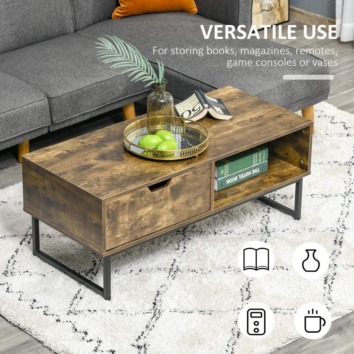 Industrial Coffee Table - Rustic Brown – image 8