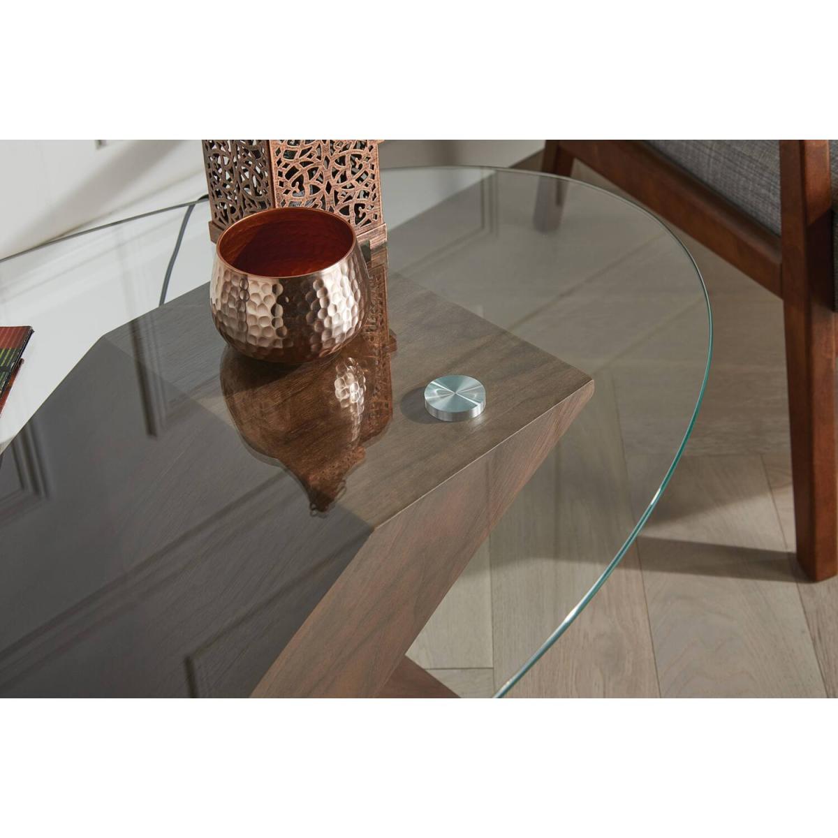 Milano Modern Oval "X" Coffee Table - Brown / Wood Glass MDF Tempered Glass – image 4