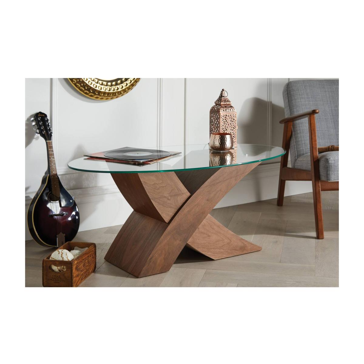 Milano Modern Oval "X" Coffee Table - Brown / Wood Glass MDF Tempered Glass – image 1