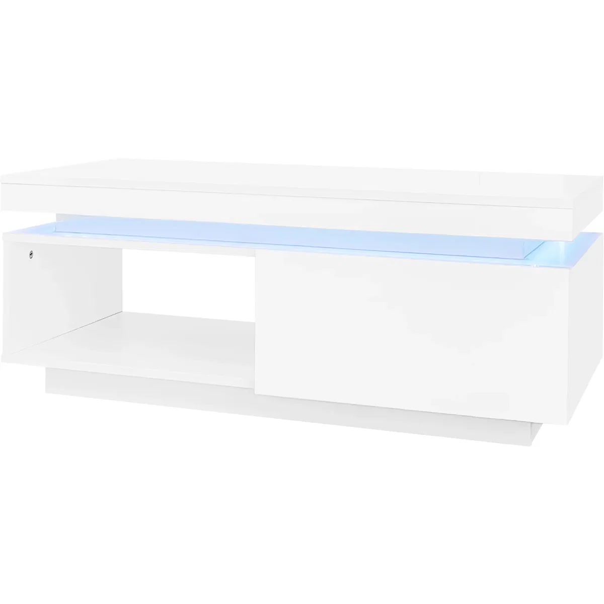 White High Gloss LED Coffee Table with Drawer Storage, Open Display Shelf and RGB Lighting - White – image 7