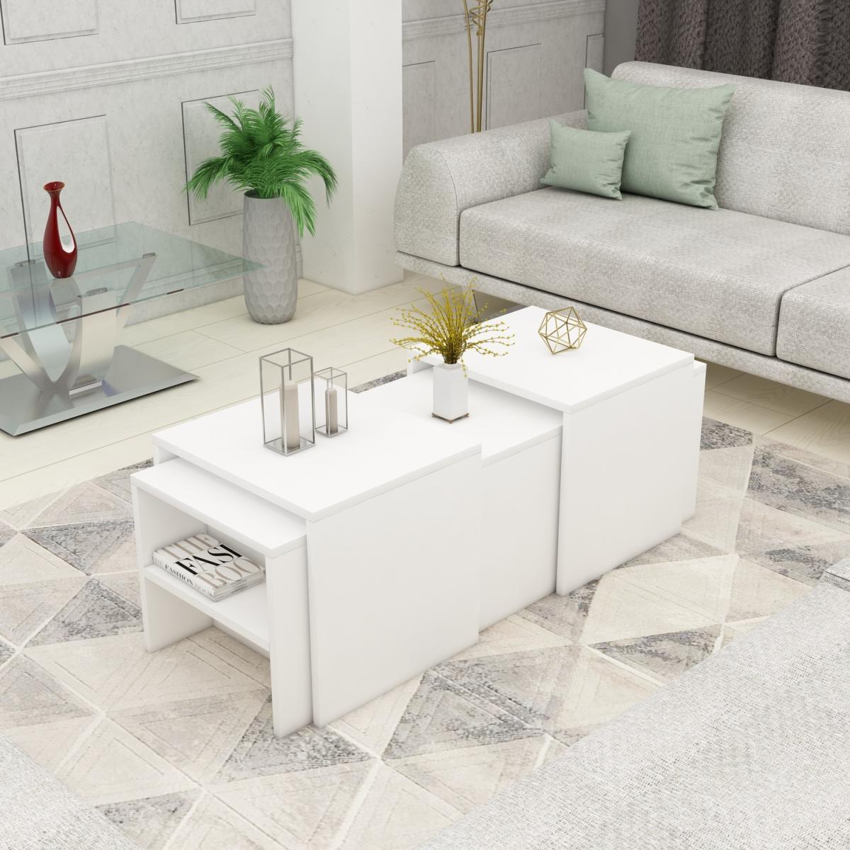 Cella Nesting Coffee Table with Storage Shelves, Set of 3 - White – image 3