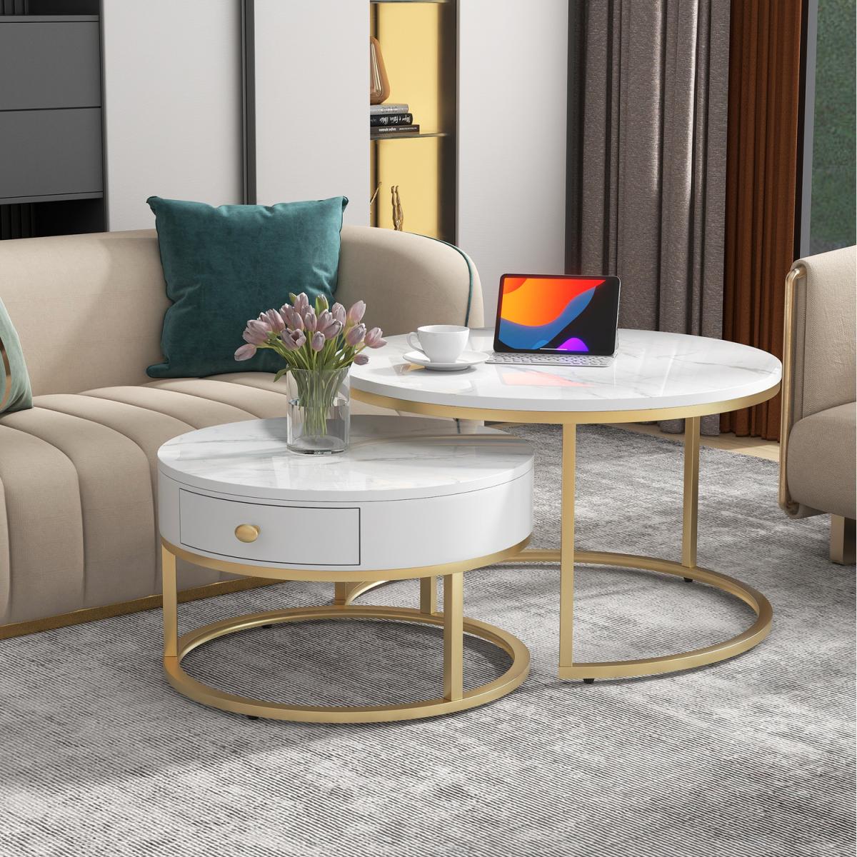 Round Nesting Cofffee Tables for living room - White
