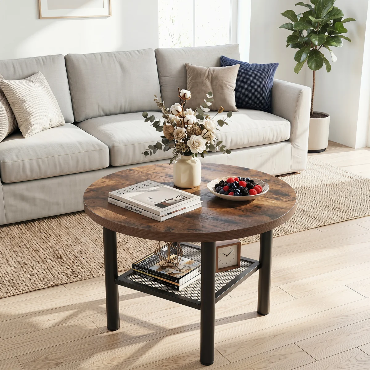 2 Tier Modern Circular Center Table - Rustic Brown – image 3