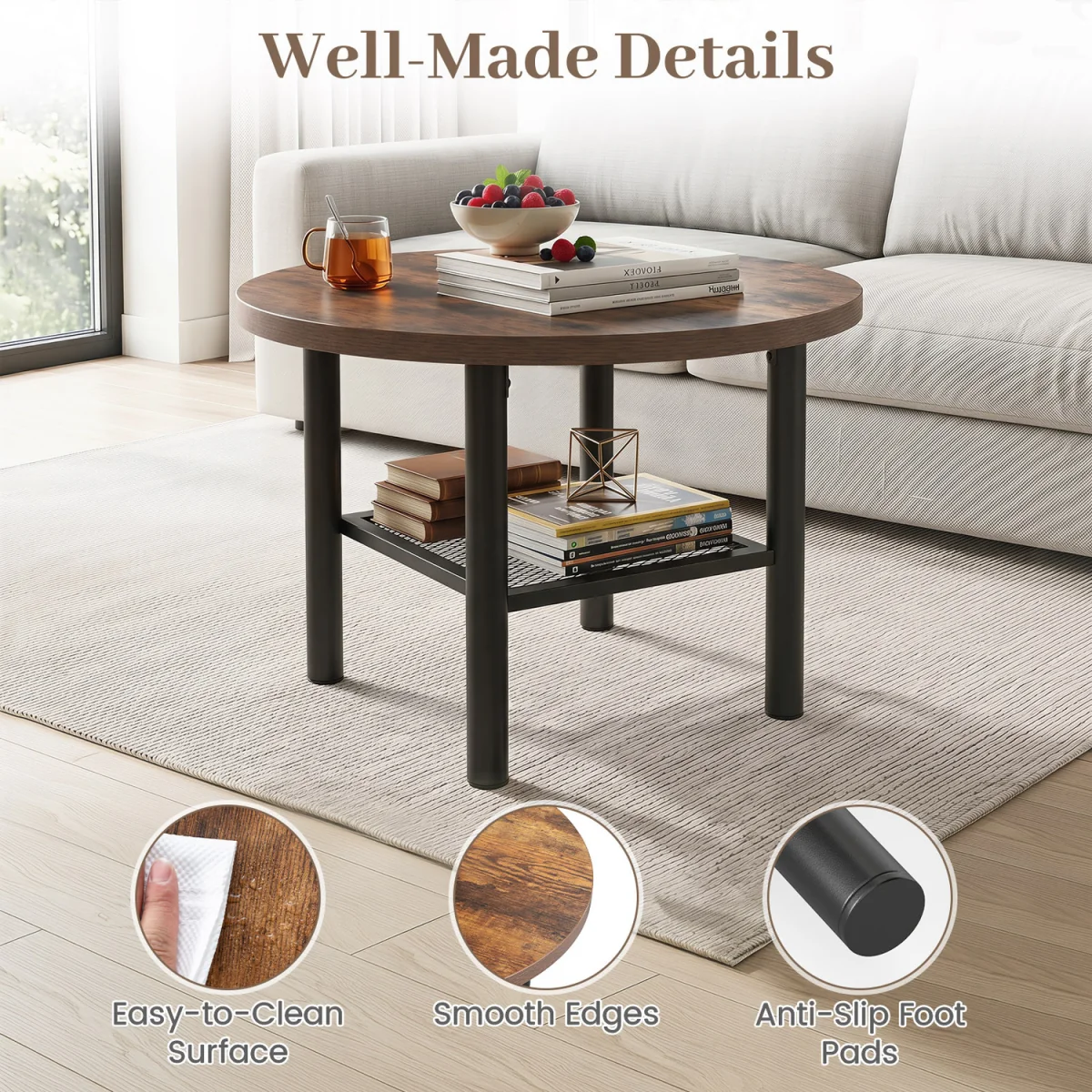 2 Tier Modern Circular Center Table - Rustic Brown – image 4