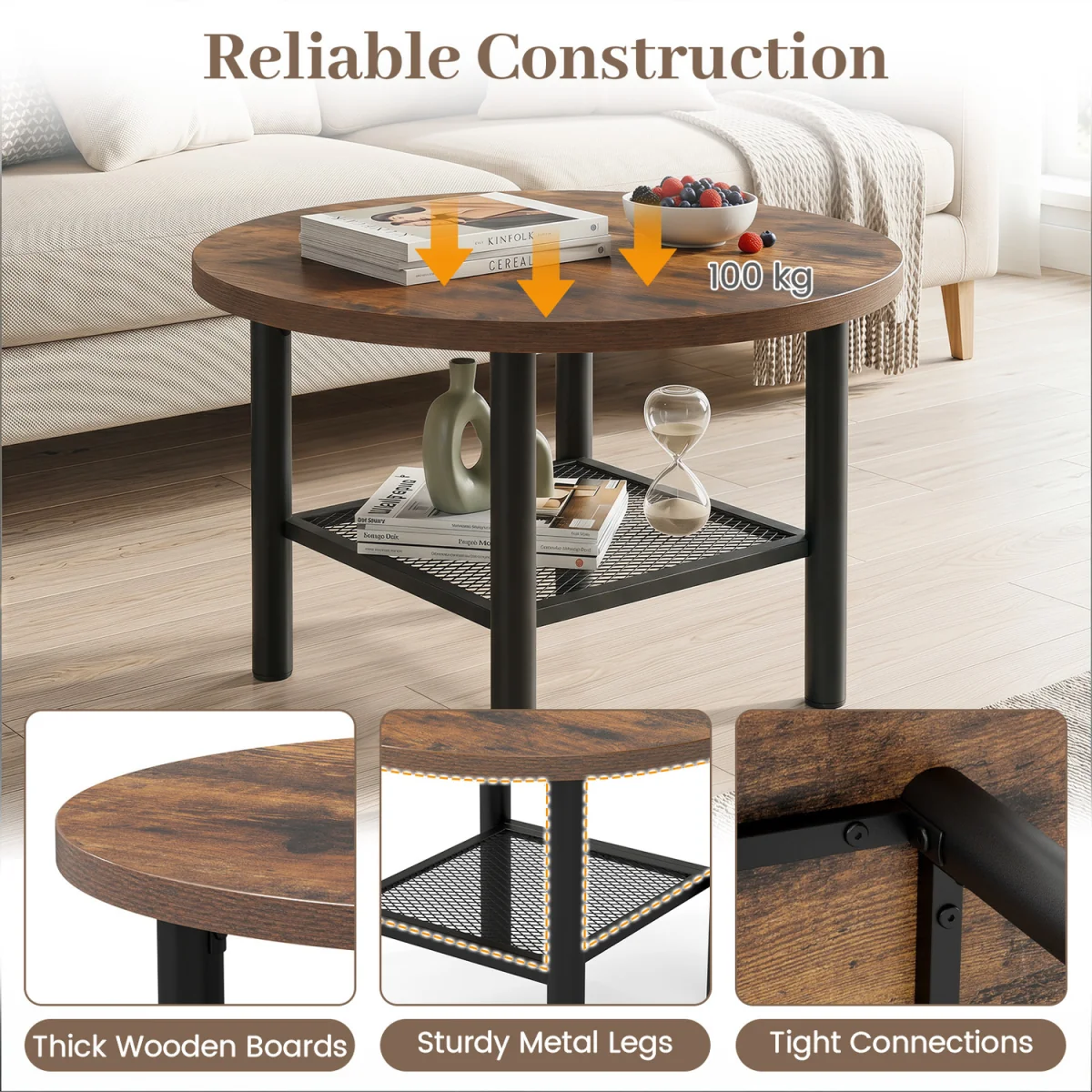 2 Tier Modern Circular Center Table - Rustic Brown – image 5