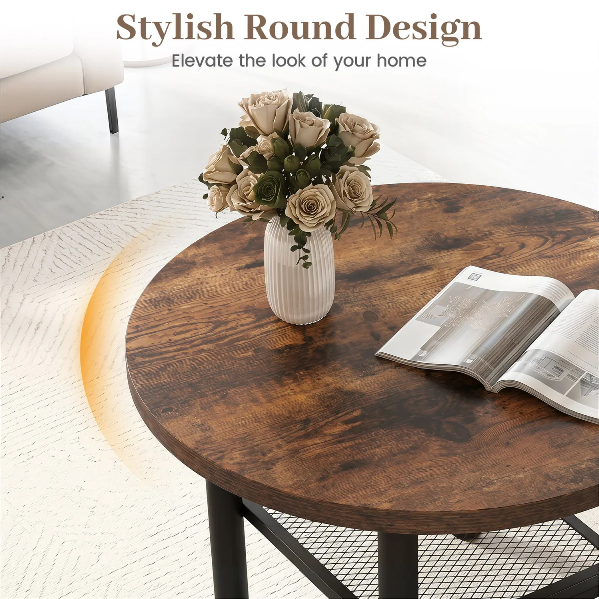 2 Tier Modern Circular Center Table - Rustic Brown – image 6
