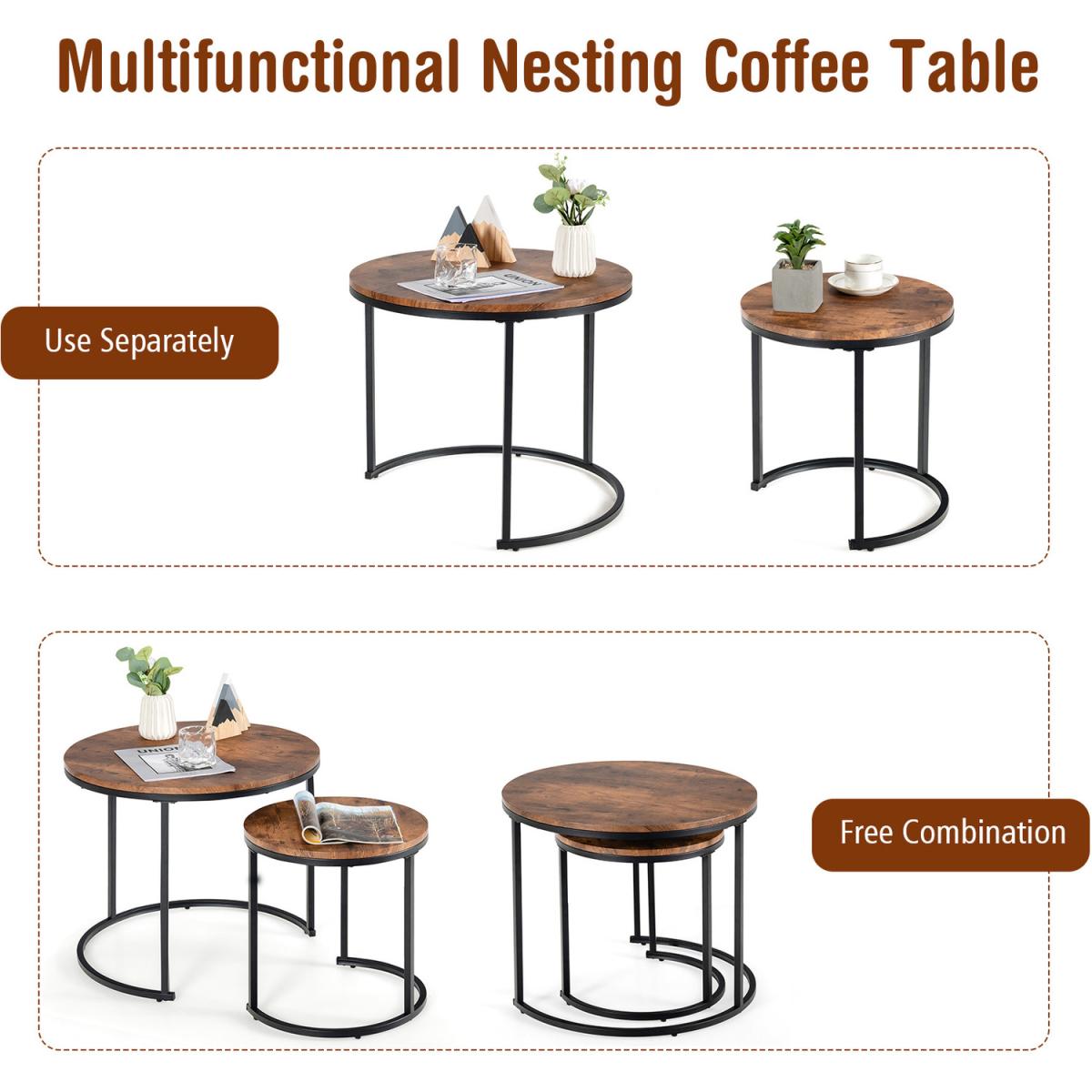 Costway Set of 2 Round Nesting Coffee Table-Coffee - Coffee – image 2