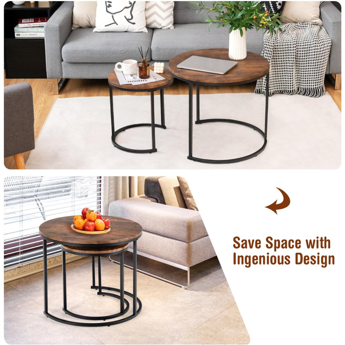 Costway Set of 2 Round Nesting Coffee Table-Coffee - Coffee – image 3