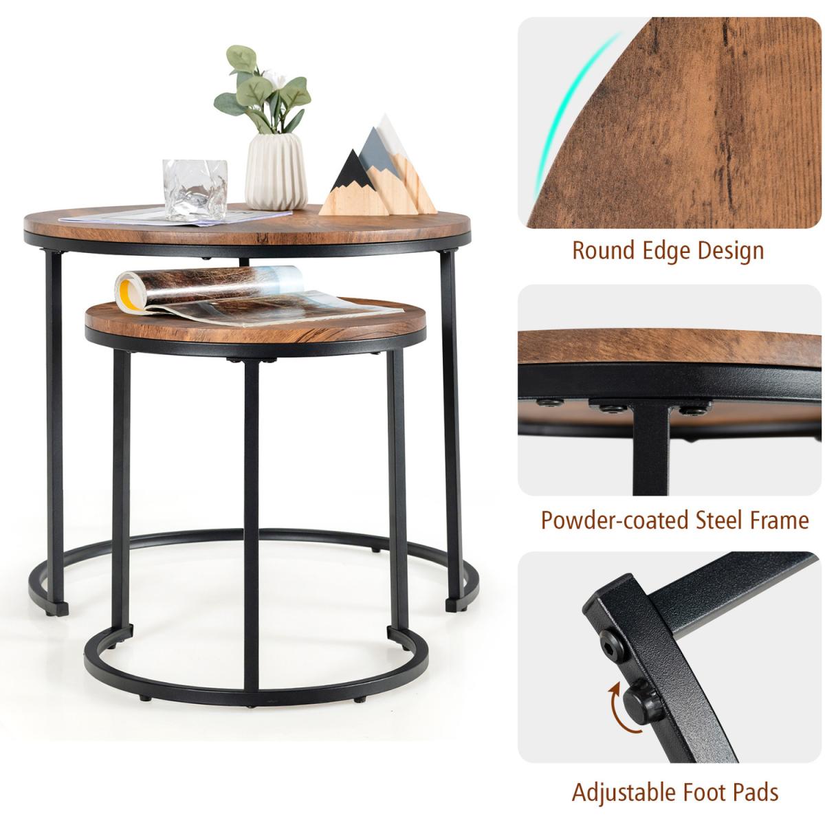 Costway Set of 2 Round Nesting Coffee Table-Coffee - Coffee – image 4