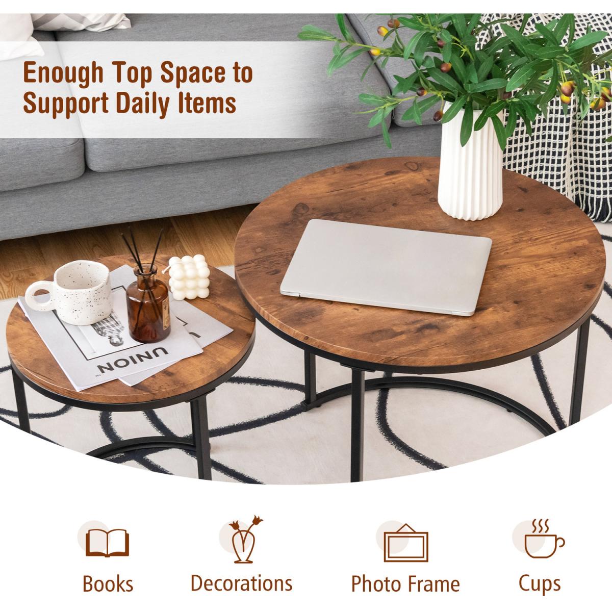 Costway Set of 2 Round Nesting Coffee Table-Coffee - Coffee – image 5