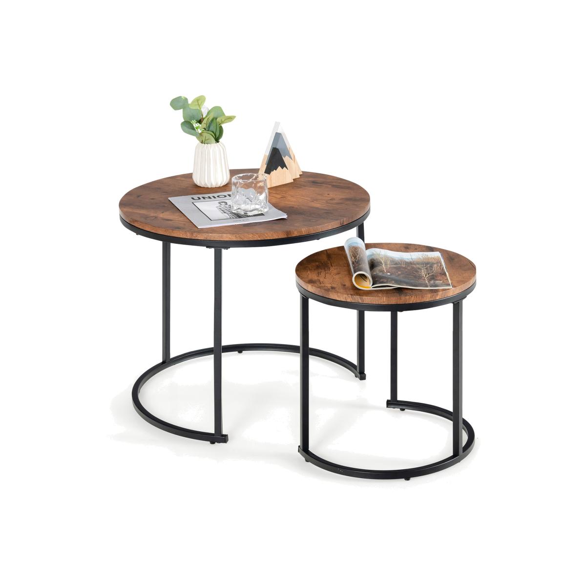 Costway Set of 2 Round Nesting Coffee Table-Coffee - Coffee – image 1