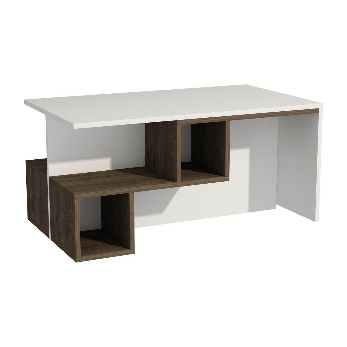 Floro Coffee Table with Storage Shelves - White - Walnut – image 1