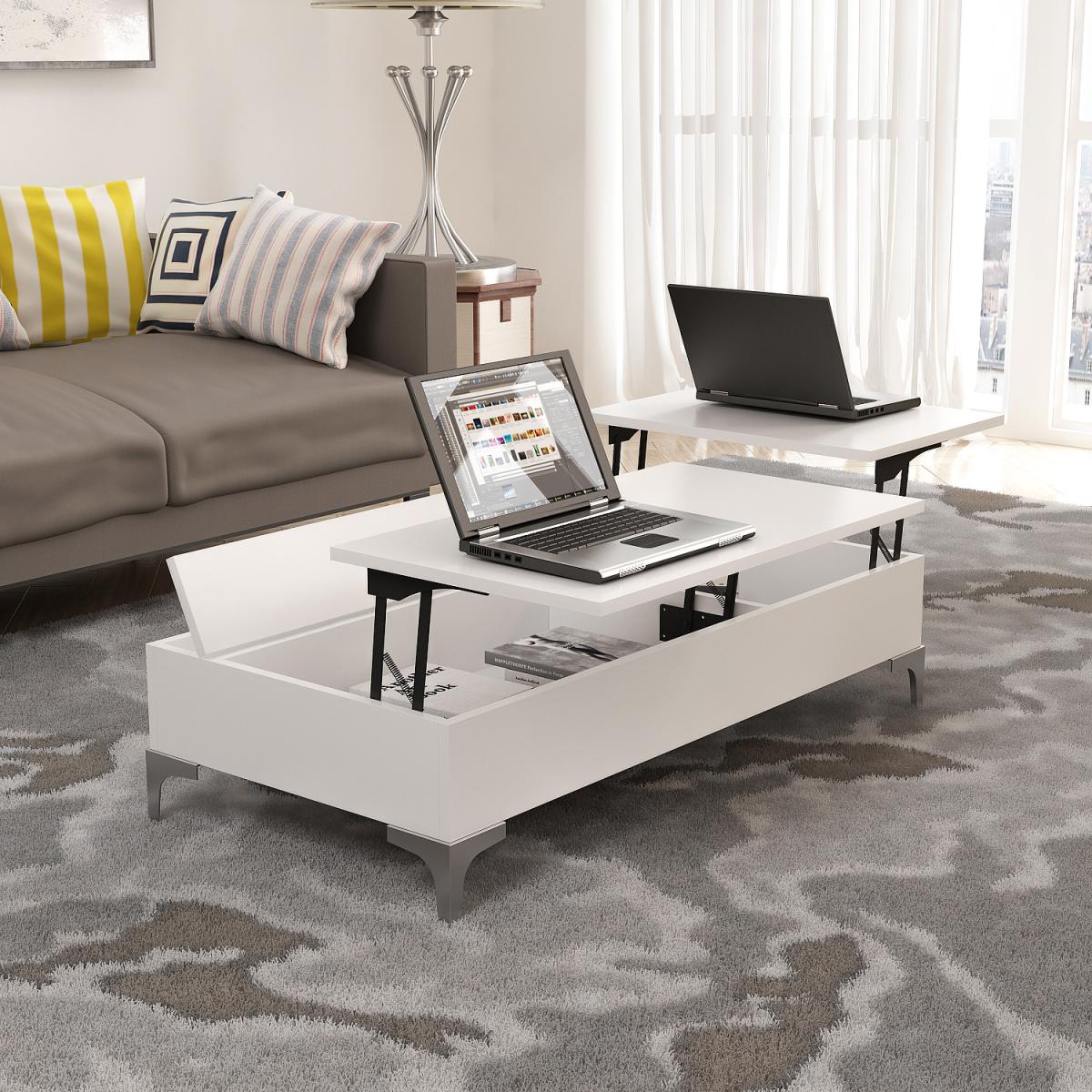 Delinda Lift-Top Coffee Table White - White – image 2