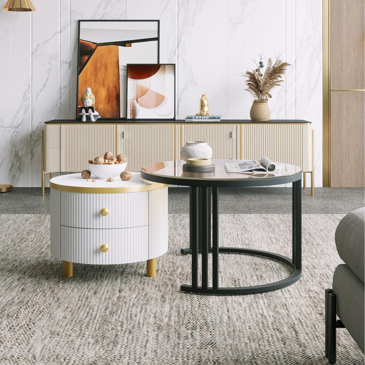 2 Drawers Coffee Table Combo for Living Room - Black
