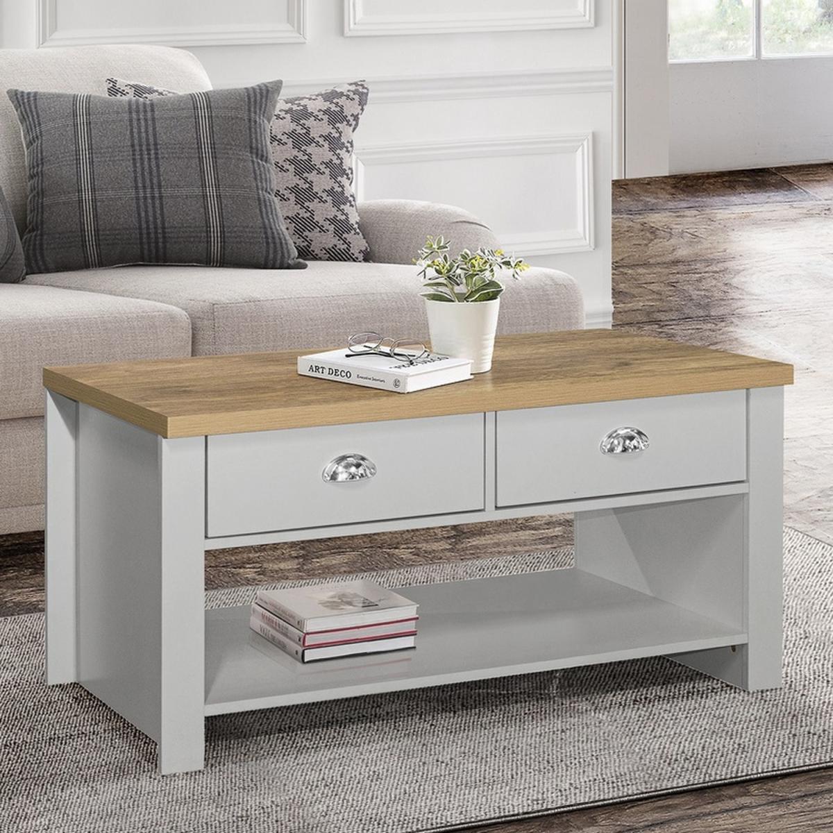 Highgate 2 Drawer Coffee Table - Grey and Oak – image 2