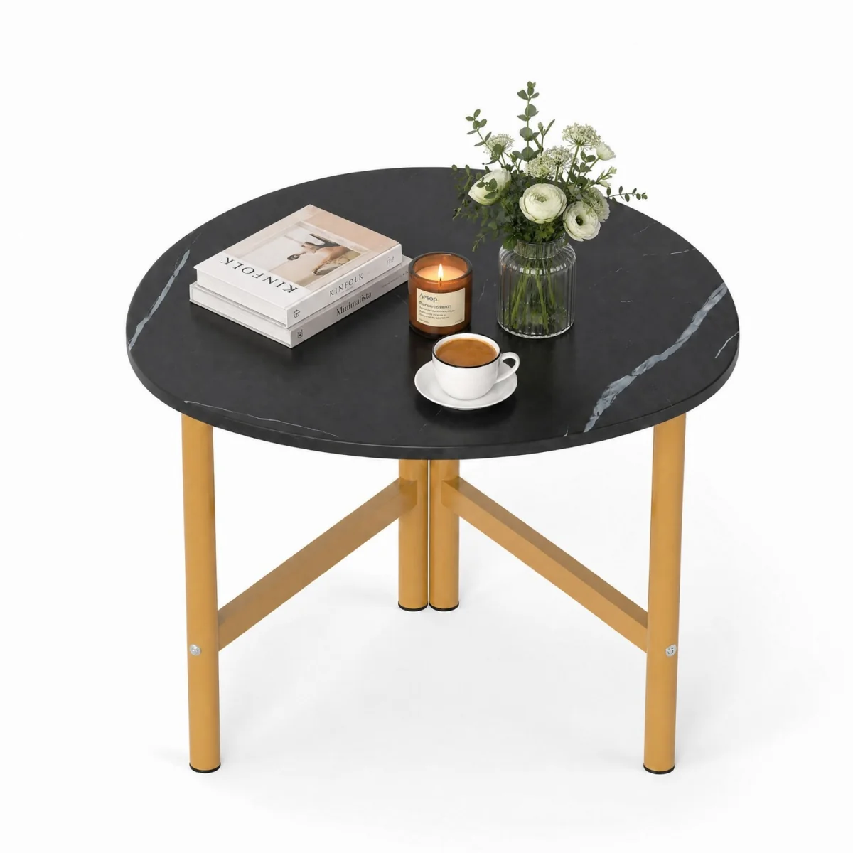 Triangle Coffee Table with Metal Legs - Black – image 2
