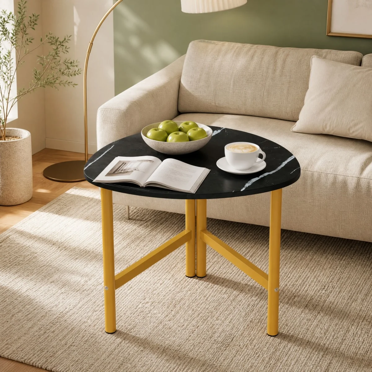 Triangle Coffee Table with Metal Legs - Black – image 4