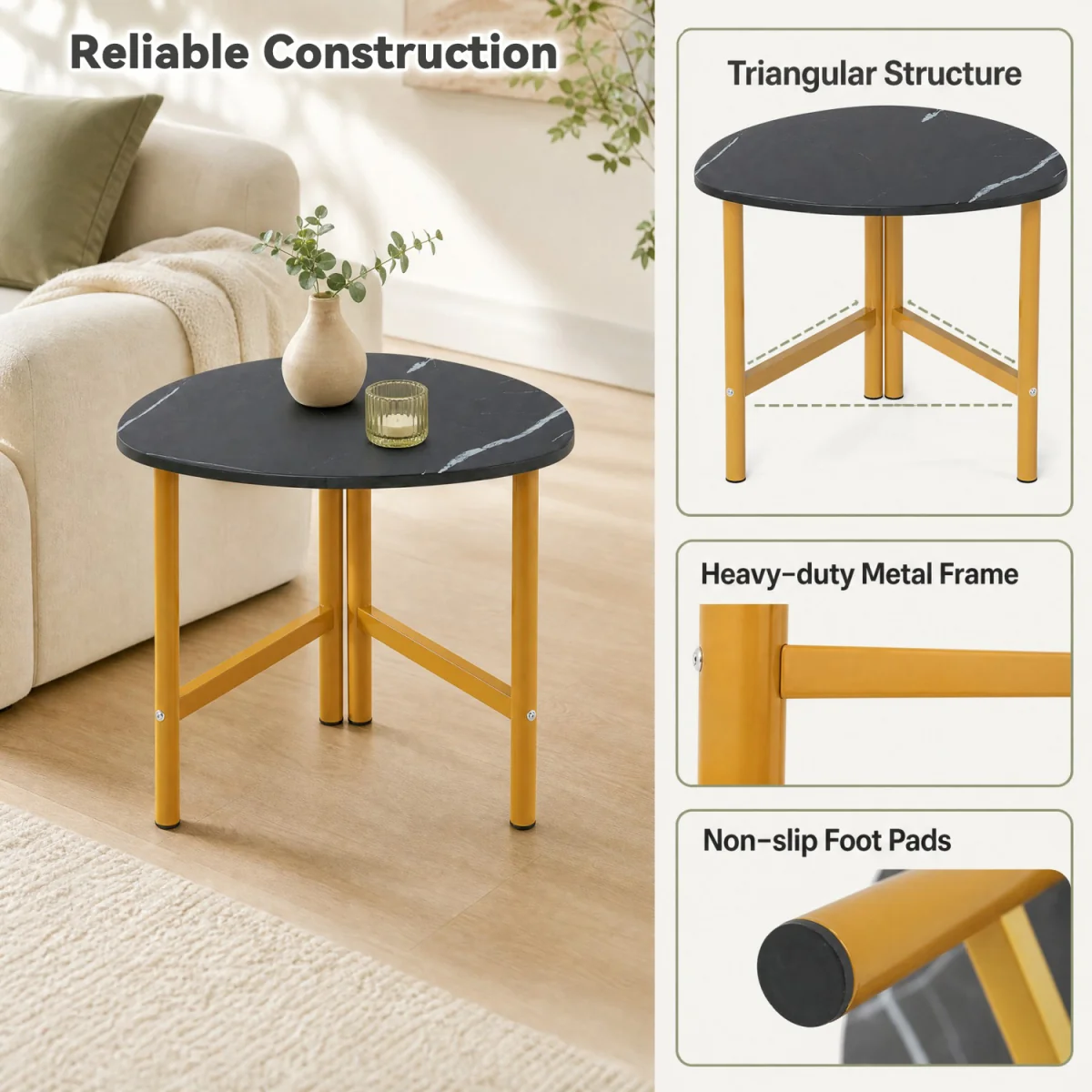 Triangle Coffee Table with Metal Legs - Black – image 8