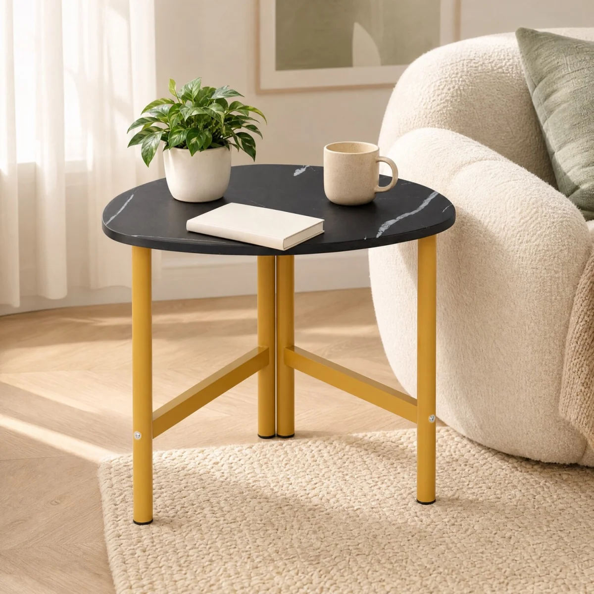 Triangle Coffee Table with Metal Legs - Black – image 1