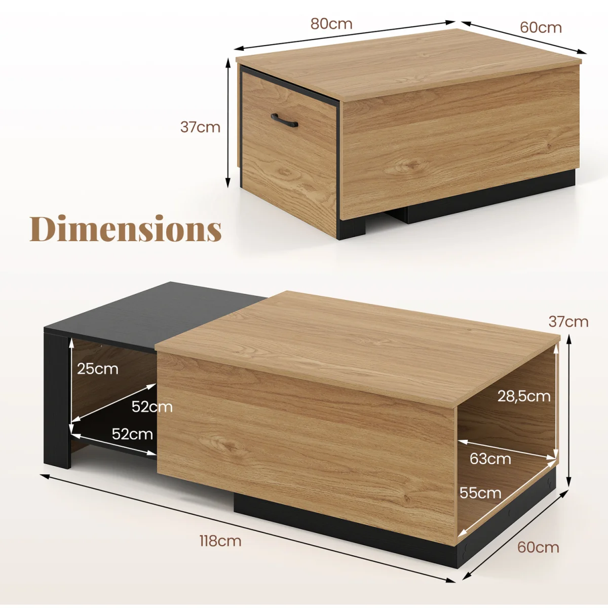 Wooden Rectangle Extendable Coffee Table with Sliding Tabletop - Brown – image 3