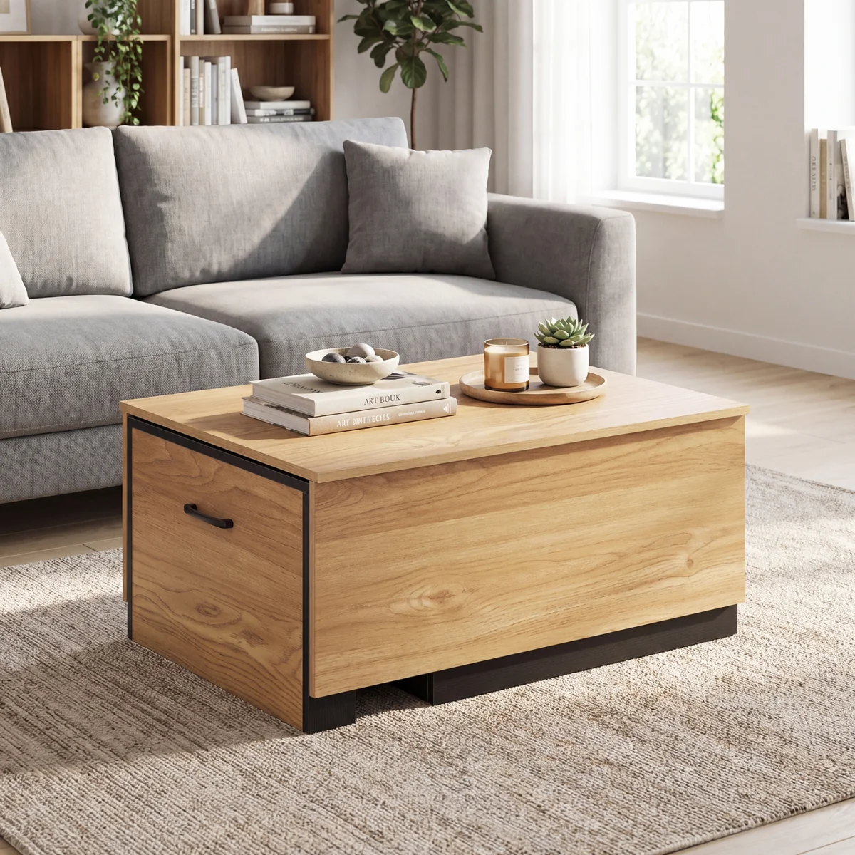 Wooden Rectangle Extendable Coffee Table with Sliding Tabletop - Brown – image 5