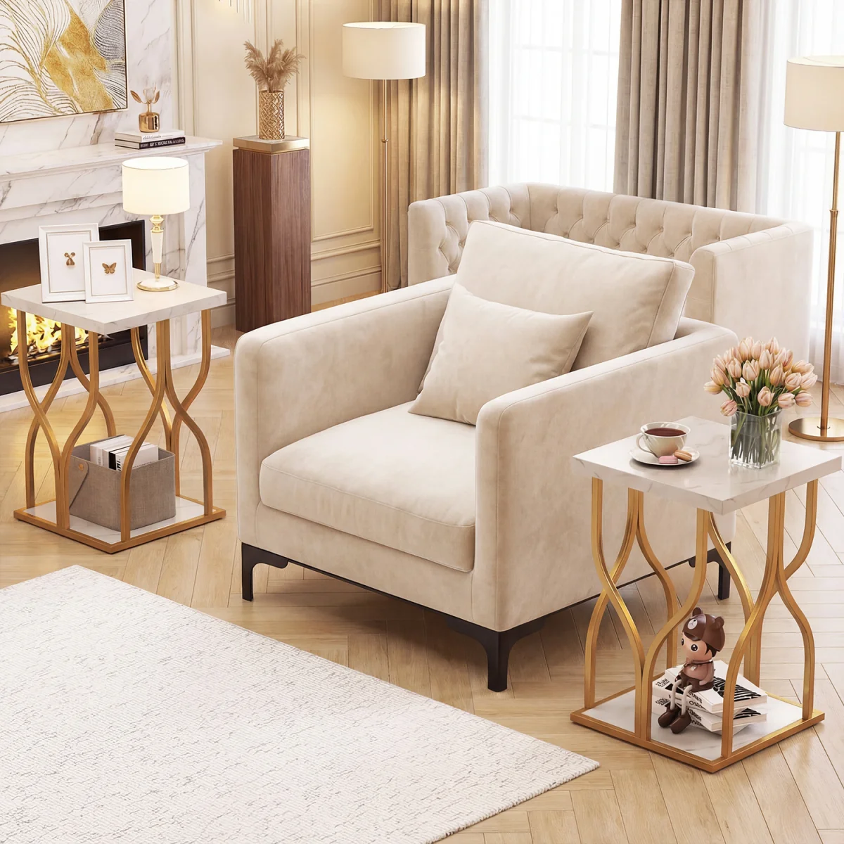 Faux Marble Nightstand - White – image 2