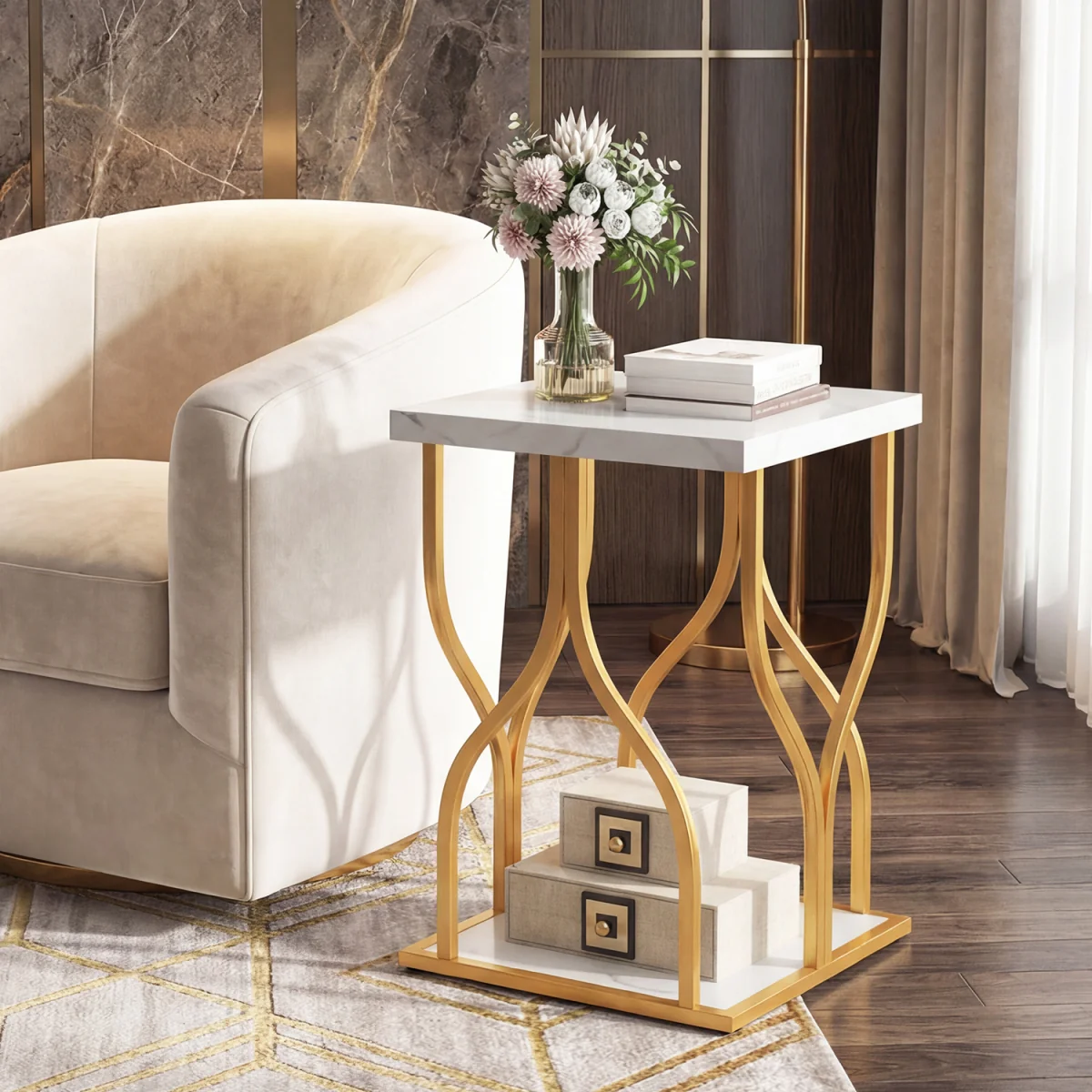Faux Marble Nightstand - White – image 4