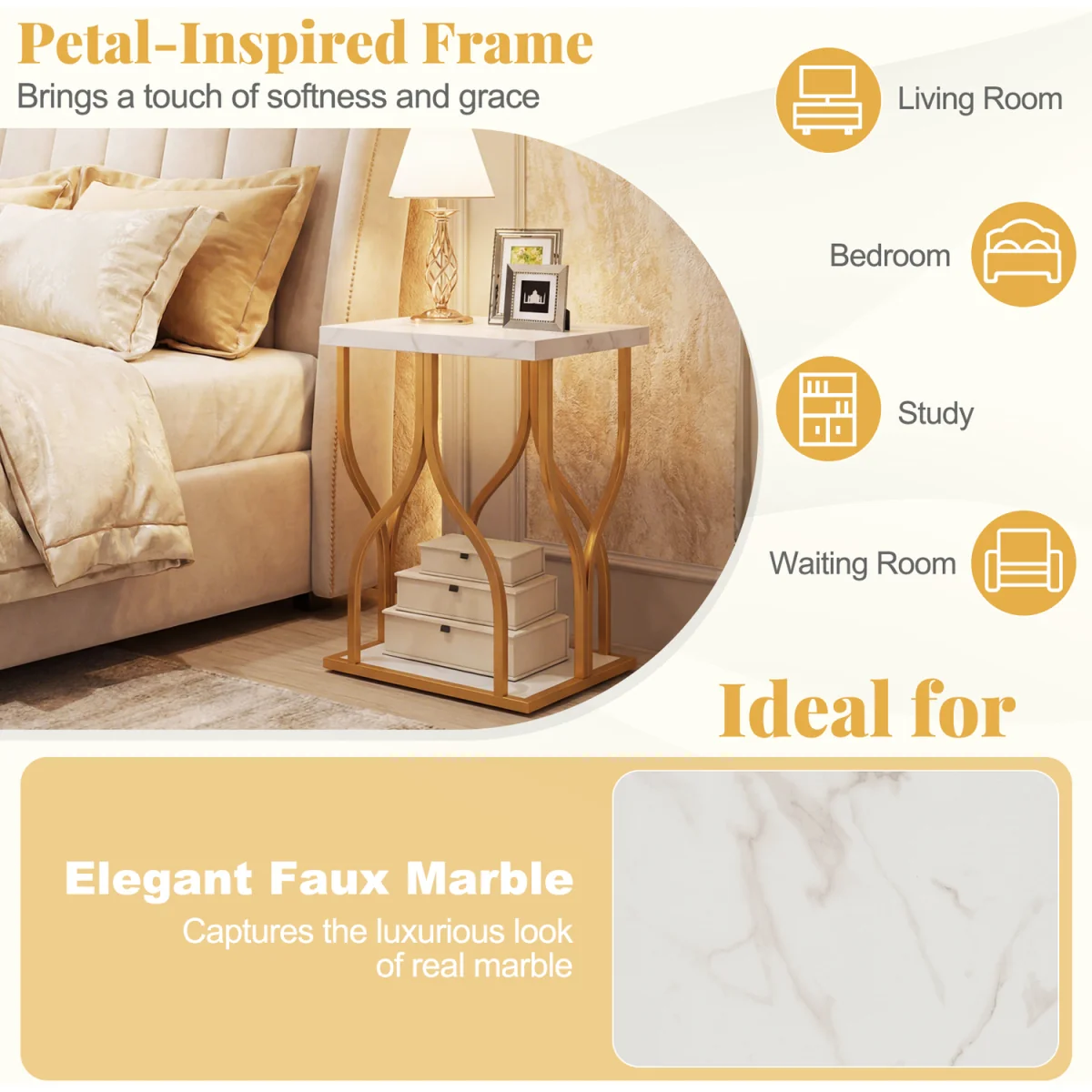 Faux Marble Nightstand - White – image 5