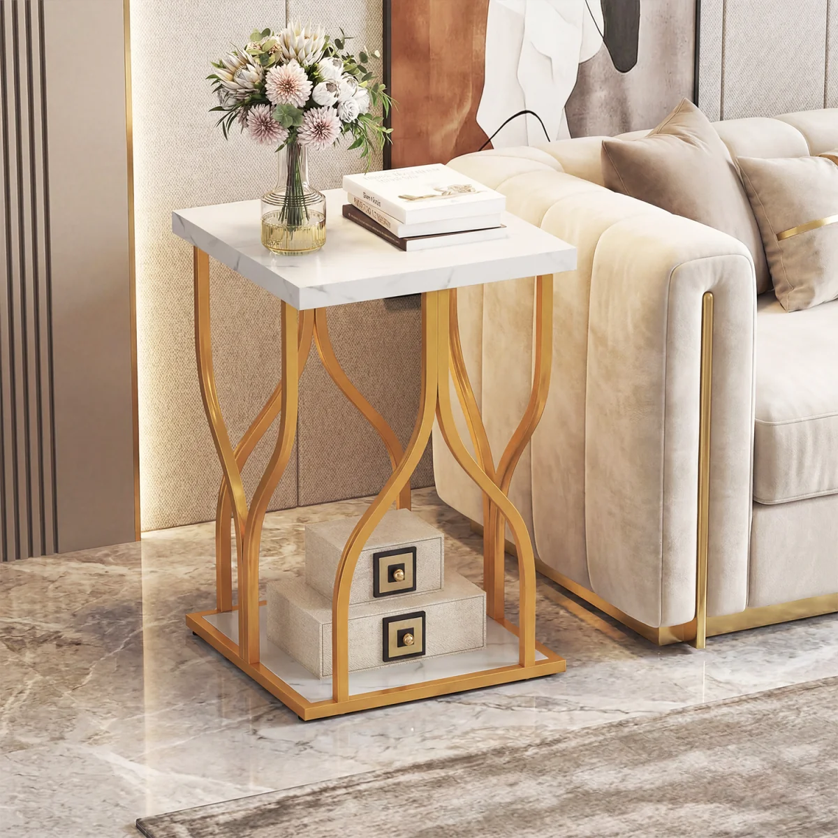 Faux Marble Nightstand - White – image 7