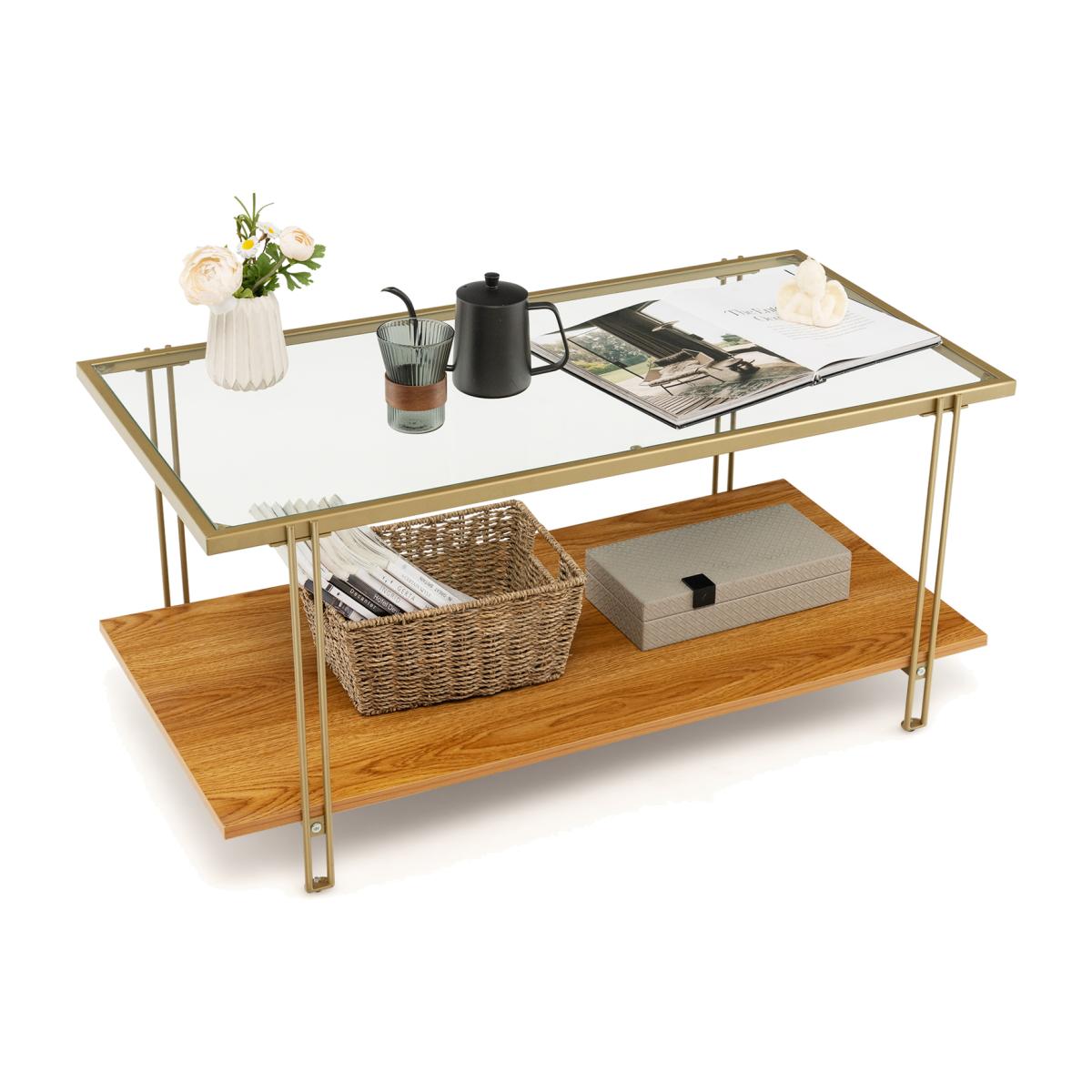 Costway 2 Tier Rectangular Coffee Table-Gold - Gold – image 1