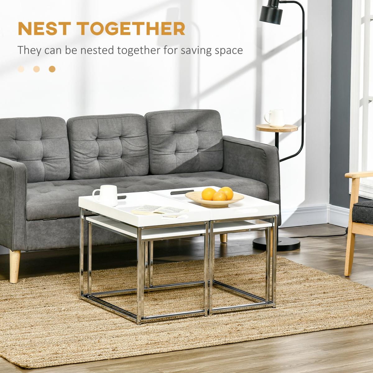 Coffee Table Set of 3, Modern Nest of Tables with Steel Frame - High gloss – image 2