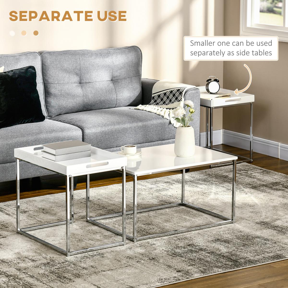 Coffee Table Set of 3, Modern Nest of Tables with Steel Frame - High gloss – image 3